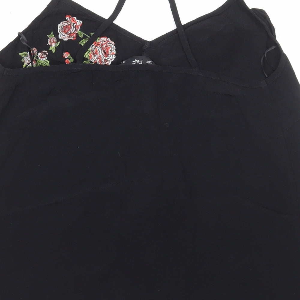 F&F Womens Black Floral Polyacrylate Fibre Camisole Tank Size 14 V-Neck