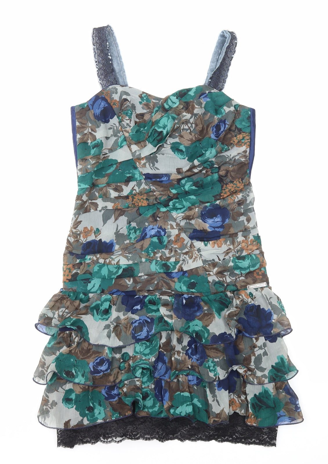 Rinascimento Womens Multicoloured Floral Polyester Mini Size 12 Sweetheart Zip - Lace Trim