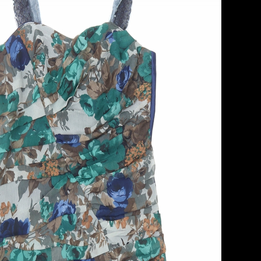 Rinascimento Womens Multicoloured Floral Polyester Mini Size 12 Sweetheart Zip - Lace Trim
