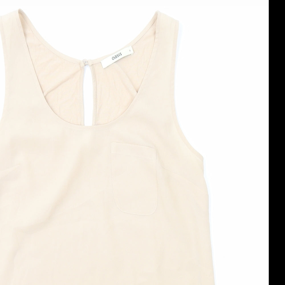 Oasis Womens Beige Polyester Basic Tank Size S Round Neck