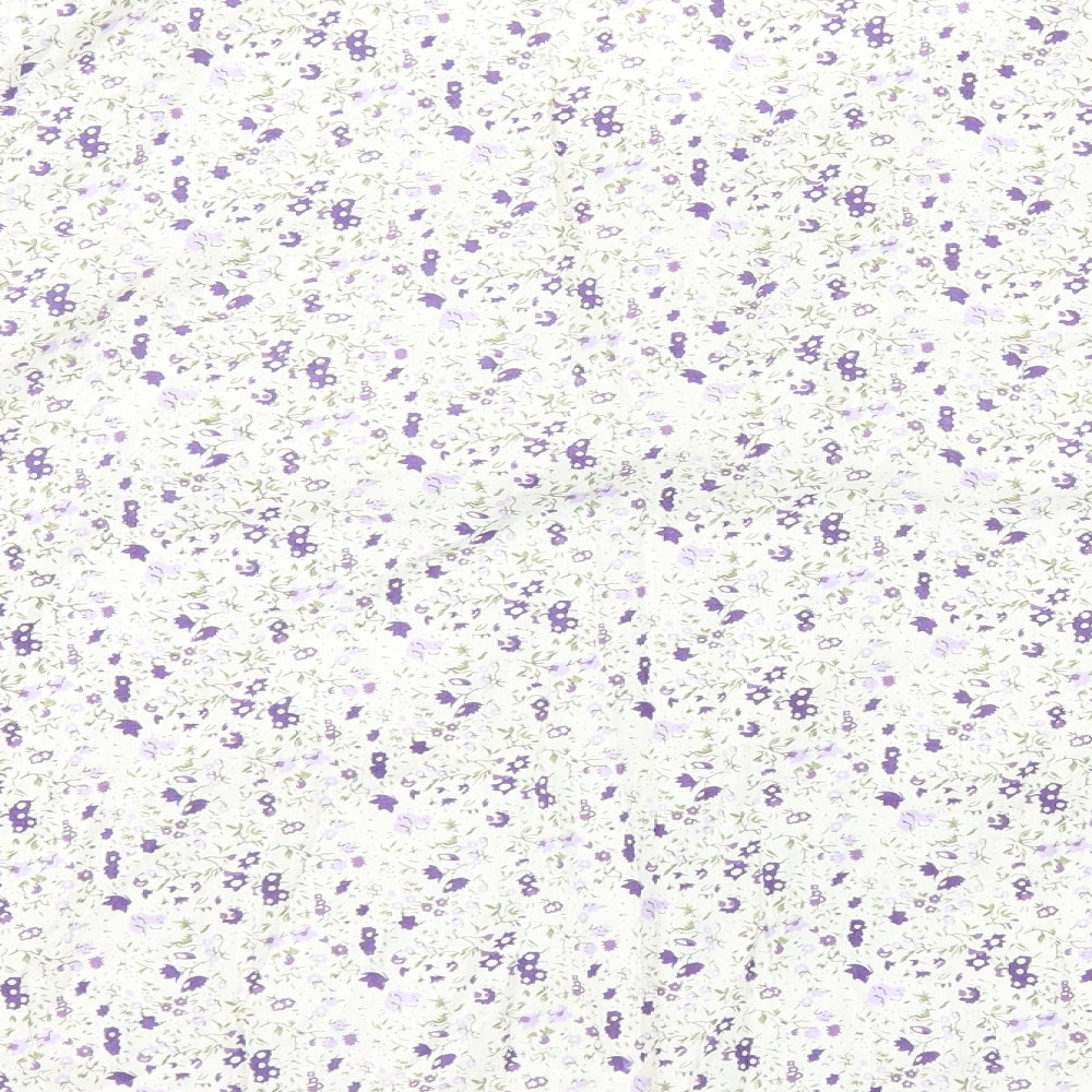 Cotton Traders Womens Ivory Floral Cotton Basic Button-Up Size 18 Round Neck