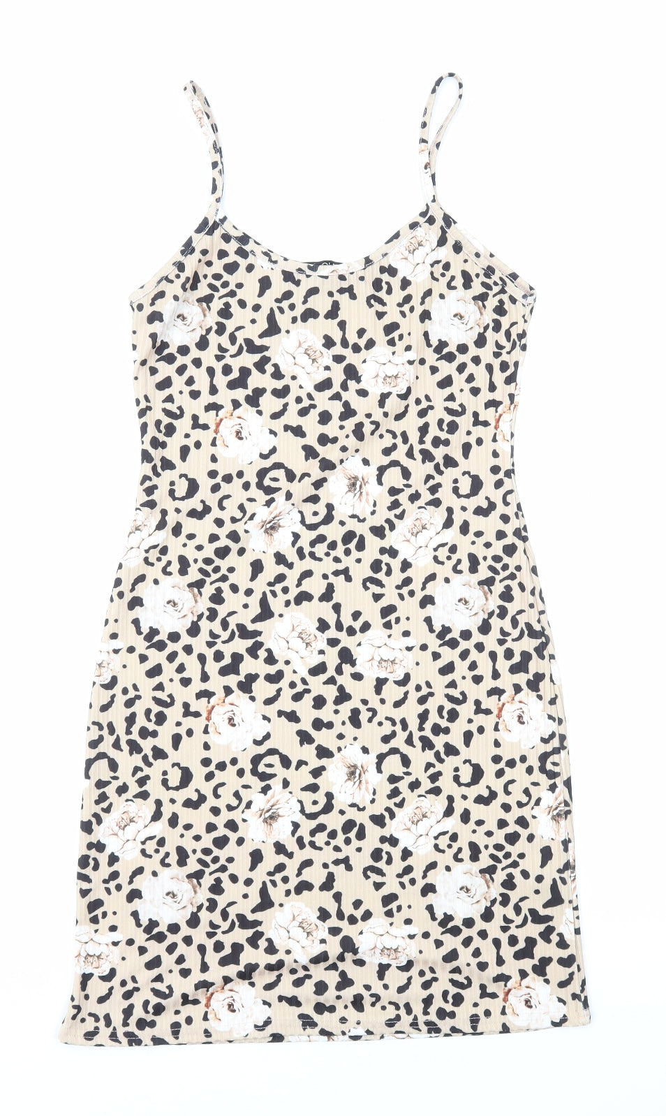 Quiz Womens Brown Geometric Polyester Bodycon Size 6 Round Neck Pullover - Floral Leopard Print