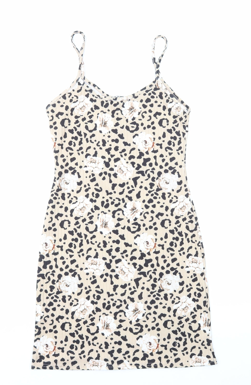 Quiz Womens Brown Geometric Polyester Bodycon Size 6 Round Neck Pullover - Floral Leopard Print