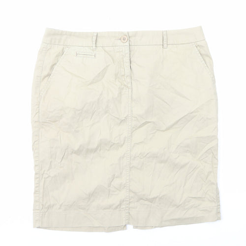 Marks and Spencer Womens Beige Cotton Straight & Pencil Skirt Size 12 Zip