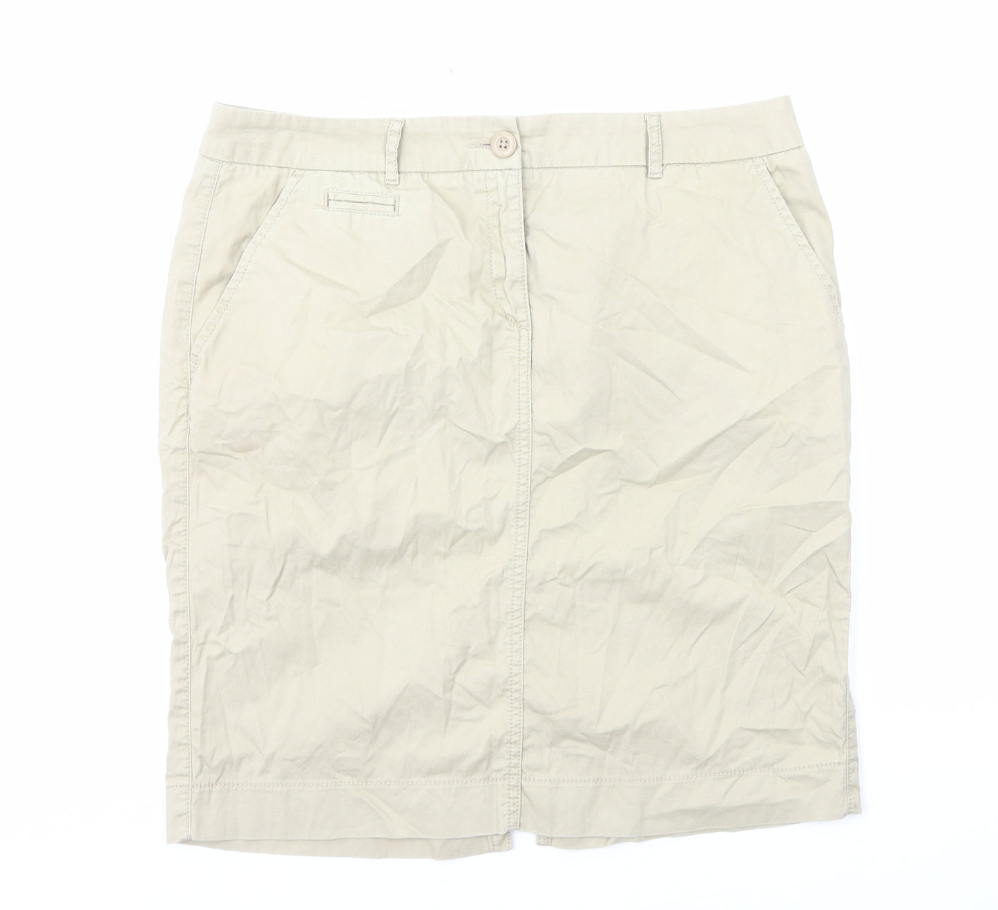 Marks and Spencer Womens Beige Cotton Straight & Pencil Skirt Size 12 Zip