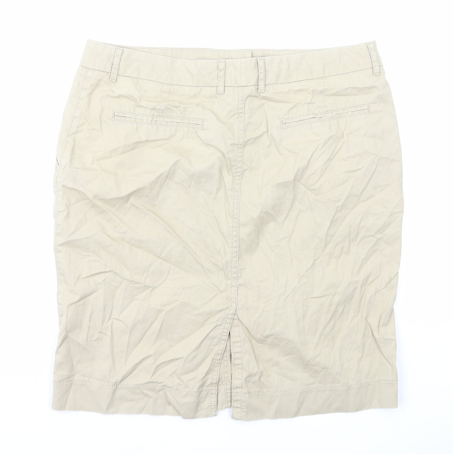Marks and Spencer Womens Beige Cotton Straight & Pencil Skirt Size 12 Zip