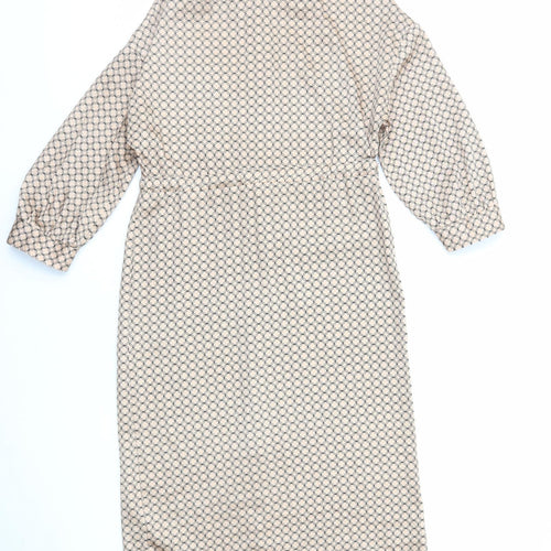 Preworn Womens Brown Geometric Polyester Shirt Dress Size 16 Collared Button