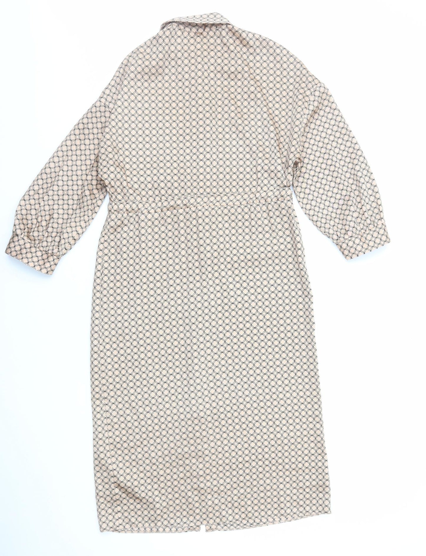 Preworn Womens Brown Geometric Polyester Shirt Dress Size 16 Collared Button