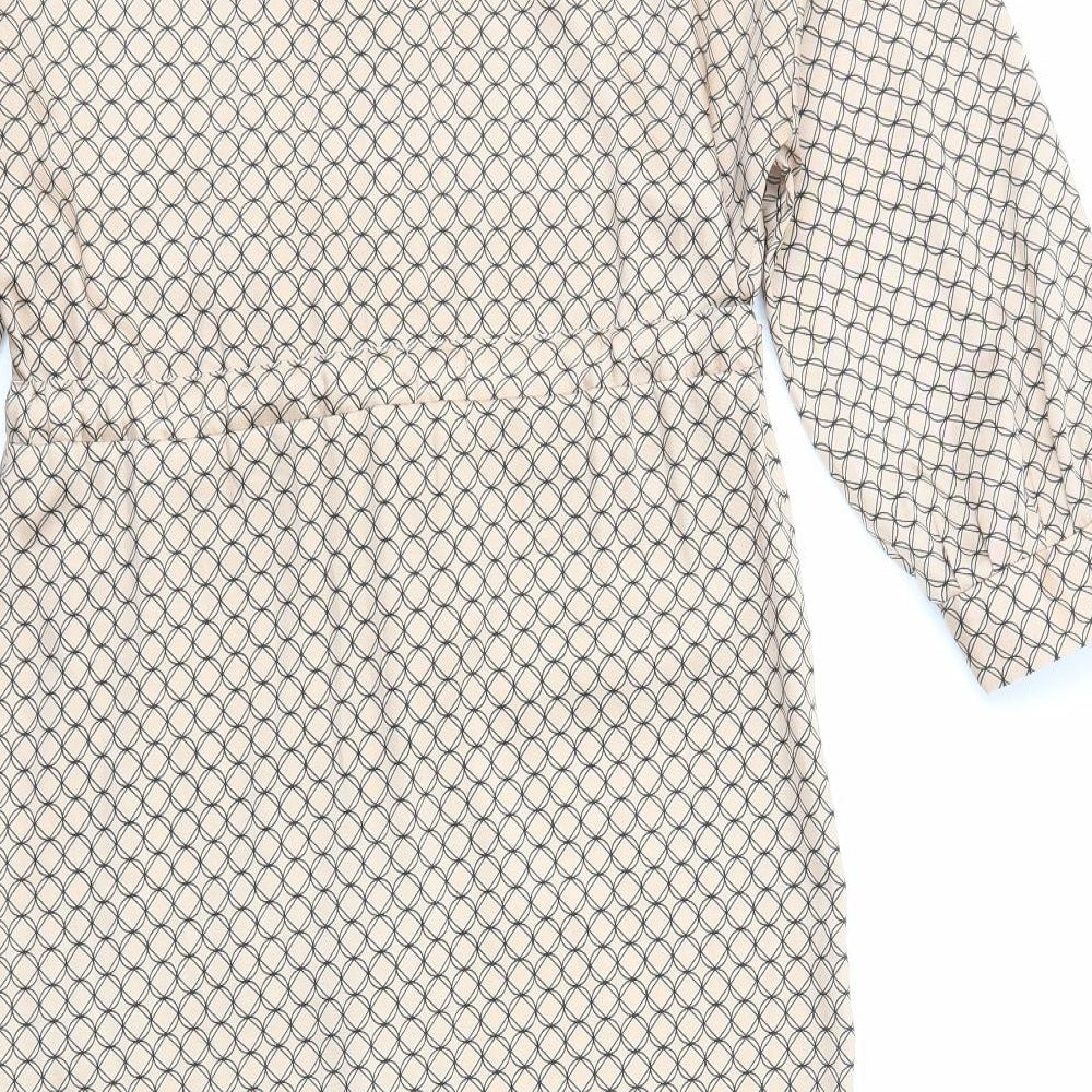 Preworn Womens Brown Geometric Polyester Shirt Dress Size 16 Collared Button