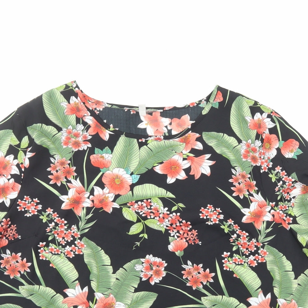 Peacocks Womens Black Floral Polyester Basic Blouse Size 16 Round Neck