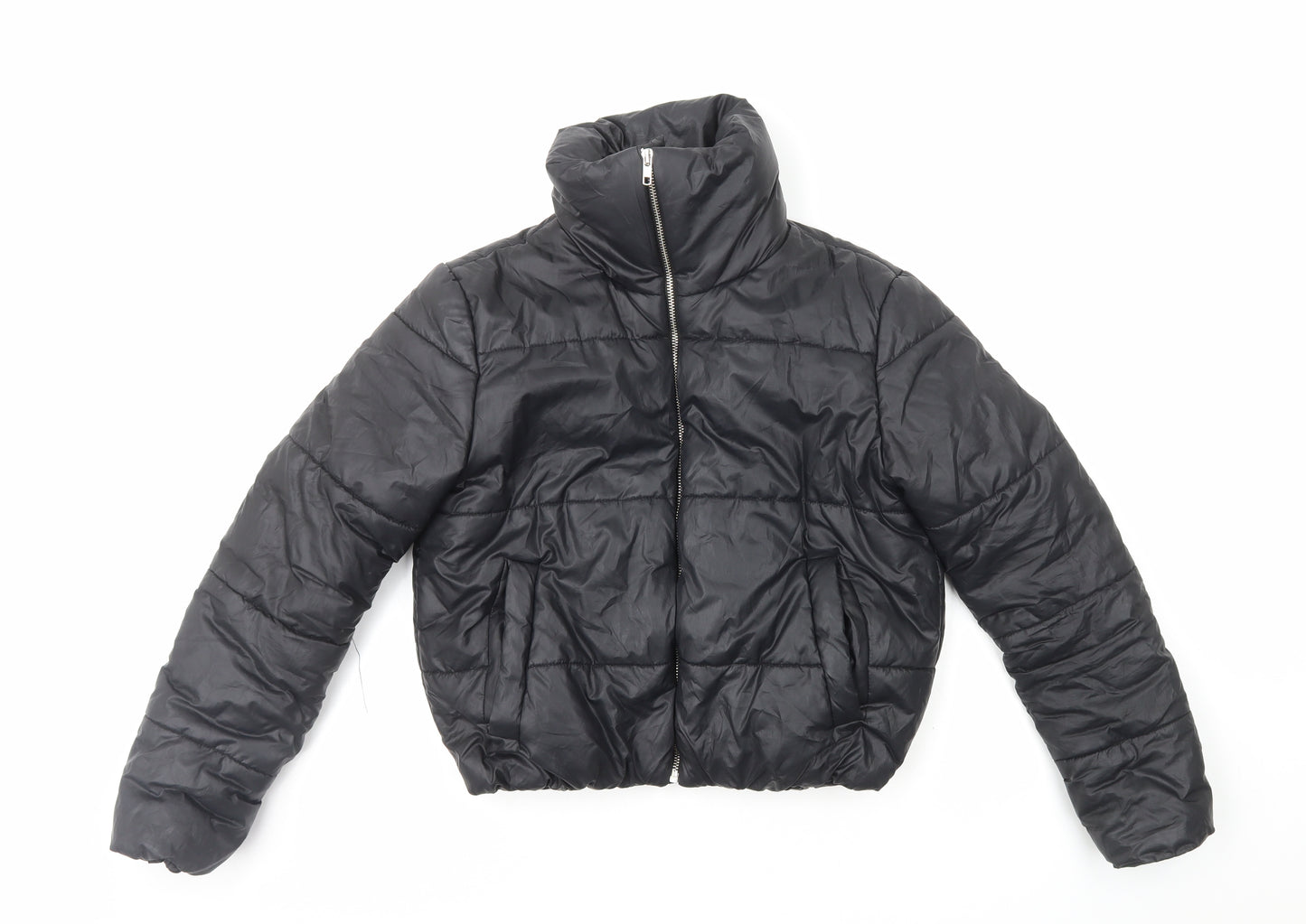 PRETTYLITTLETHING Womens Black Puffer Jacket Coat Size 6 Zip