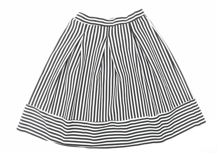 Faith And Joy Womens Black Striped Polyester A-Line Skirt Size M