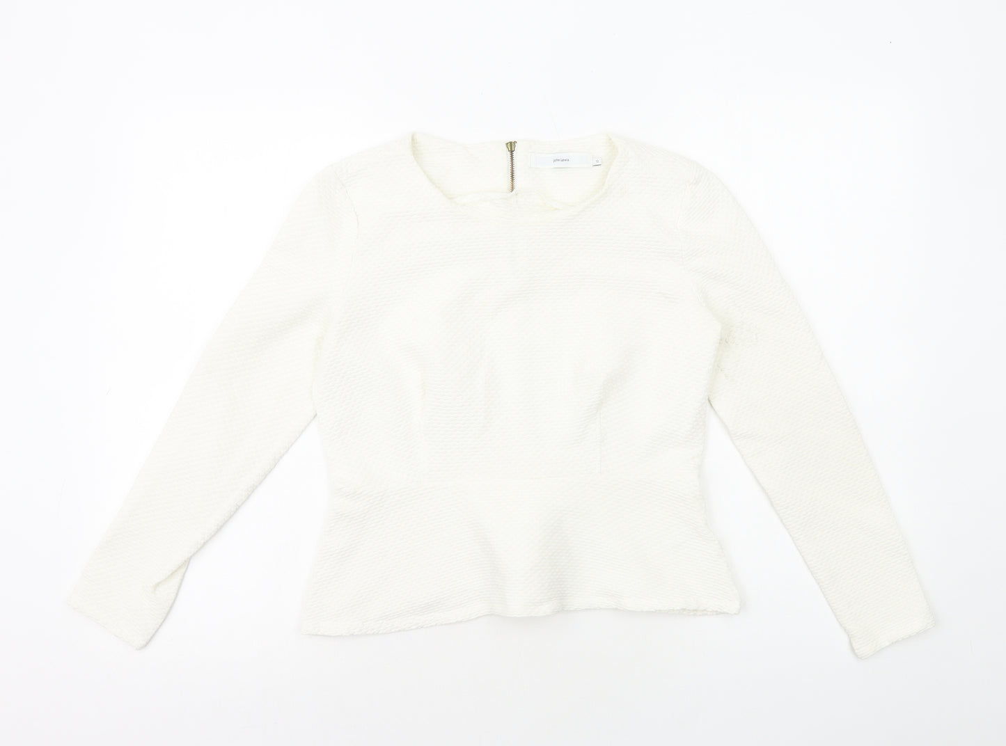 John Lewis Womens White Cotton Basic T-Shirt Size 12 Round Neck - Peplum