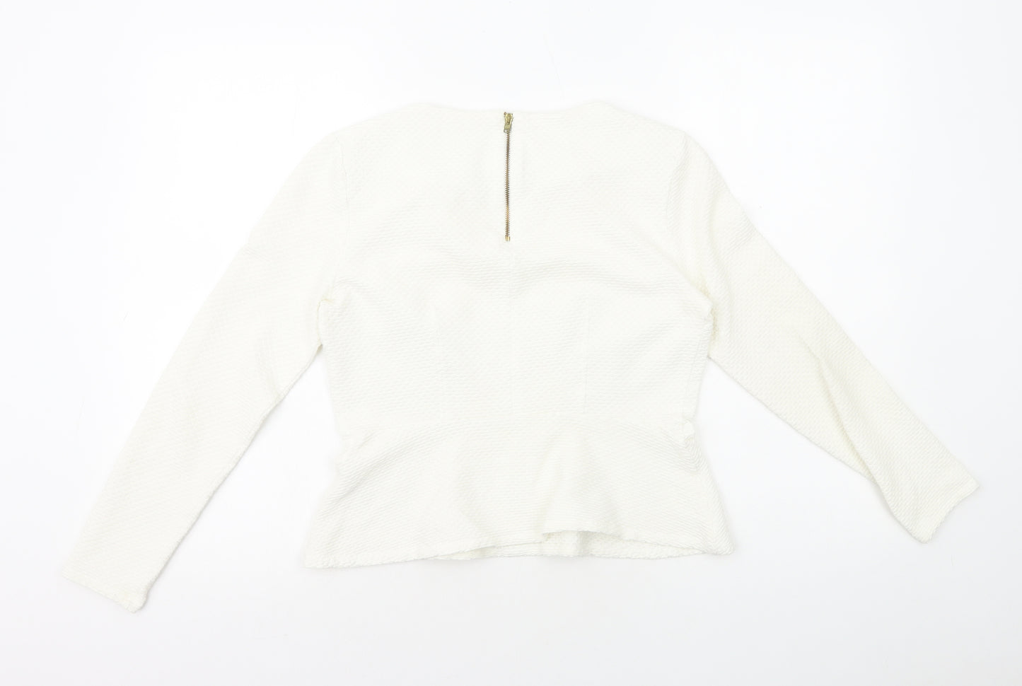 John Lewis Womens White Cotton Basic T-Shirt Size 12 Round Neck - Peplum