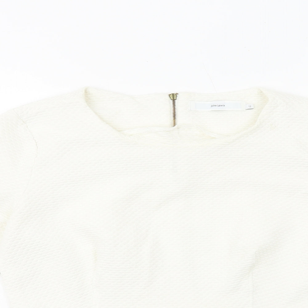 John Lewis Womens White Cotton Basic T-Shirt Size 12 Round Neck - Peplum