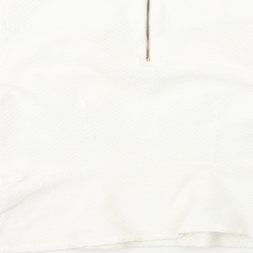 John Lewis Womens White Cotton Basic T-Shirt Size 12 Round Neck - Peplum