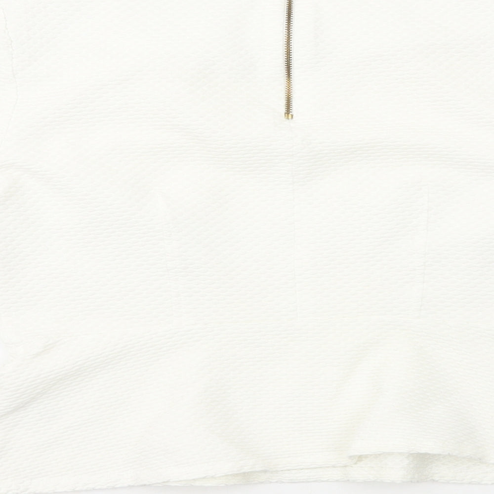 John Lewis Womens White Cotton Basic T-Shirt Size 12 Round Neck - Peplum