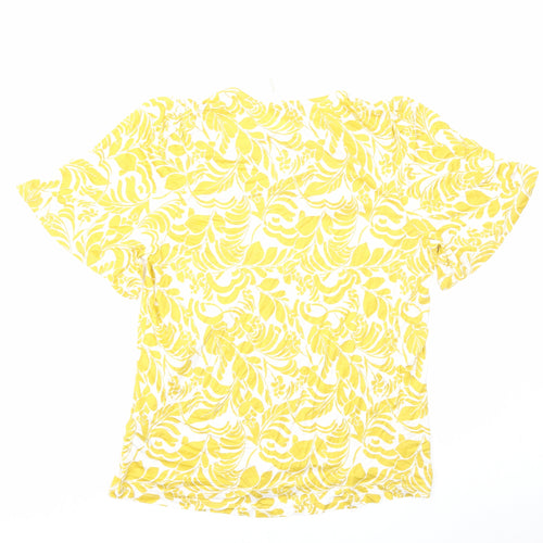 Marks and Spencer Womens Yellow Geometric Viscose Basic T-Shirt Size 14 Round Neck - Neck Tie