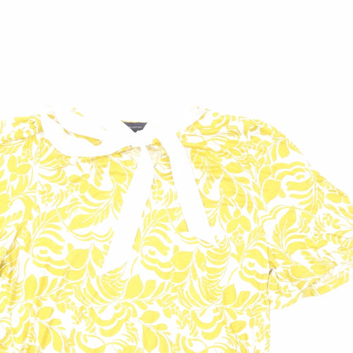 Marks and Spencer Womens Yellow Geometric Viscose Basic T-Shirt Size 14 Round Neck - Neck Tie