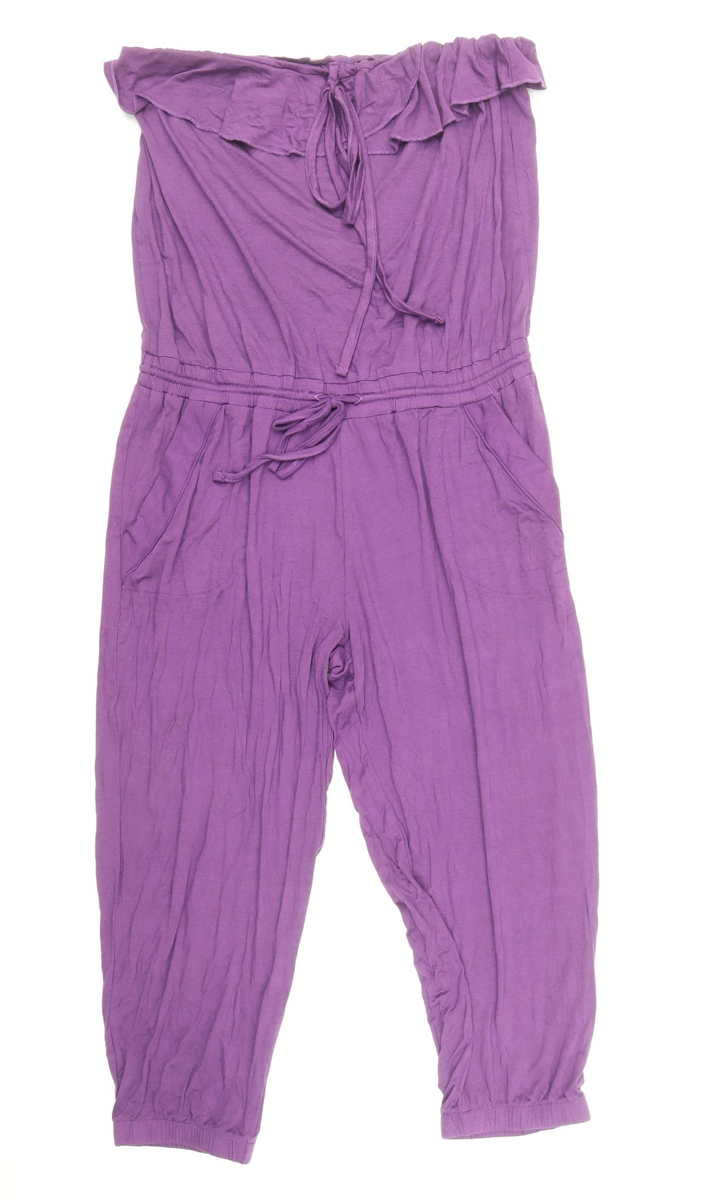 George Womens Purple Viscose Jumpsuit One-Piece Size 14 L21 in Drawstring - Ruffle Detail
