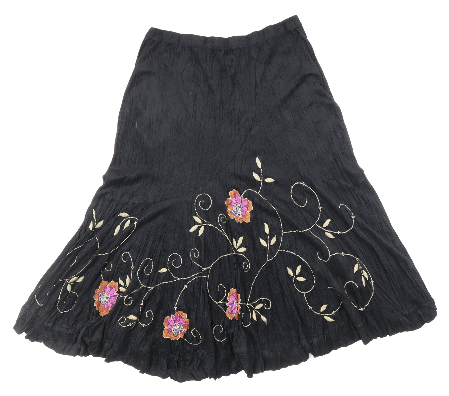Joanna Hope Womens Black Floral Polyester Peasant Skirt Size 16 - Elasticated Waist Panelling