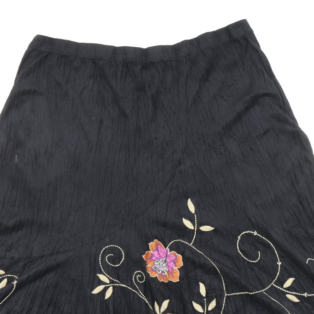 Joanna Hope Womens Black Floral Polyester Peasant Skirt Size 16 - Elasticated Waist Panelling