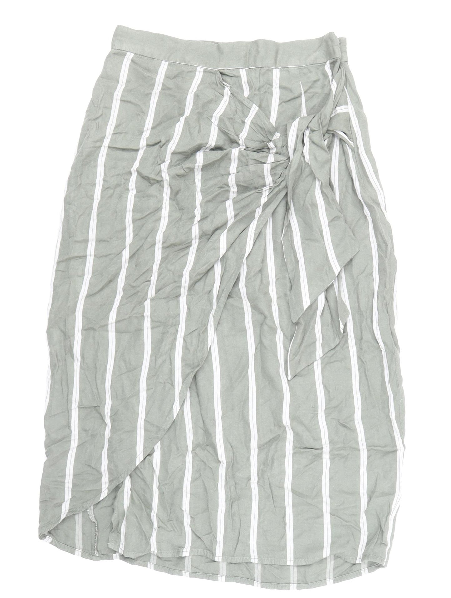 H&M Womens Green Striped Cotton Wrap Skirt Size 6 Zip - Knot Front