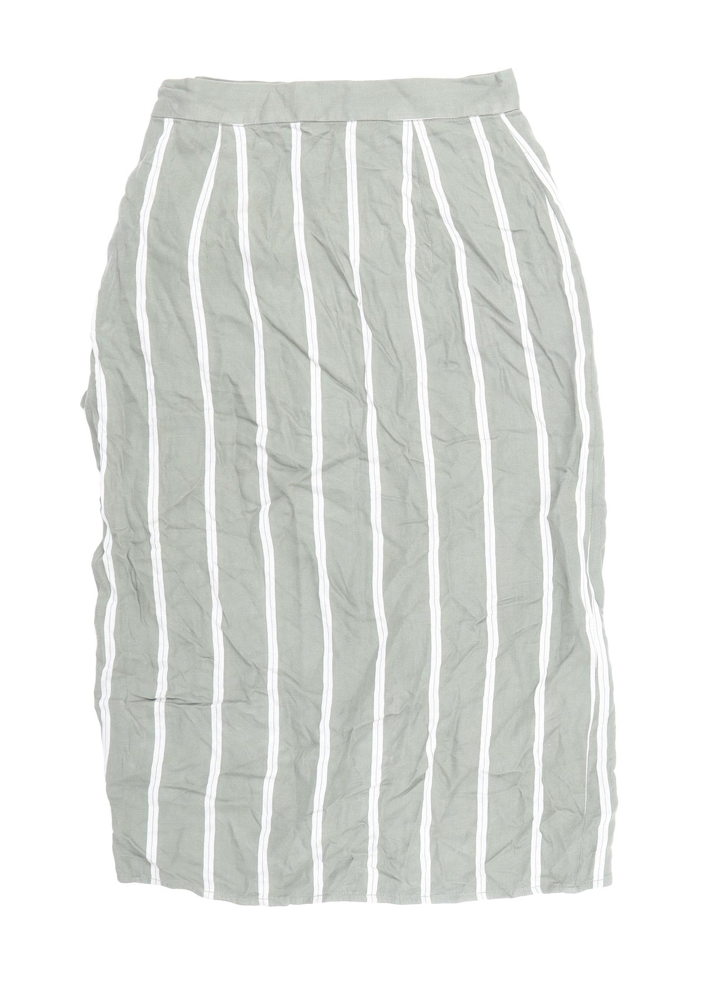 H&M Womens Green Striped Cotton Wrap Skirt Size 6 Zip - Knot Front