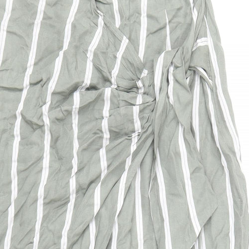 H&M Womens Green Striped Cotton Wrap Skirt Size 6 Zip - Knot Front