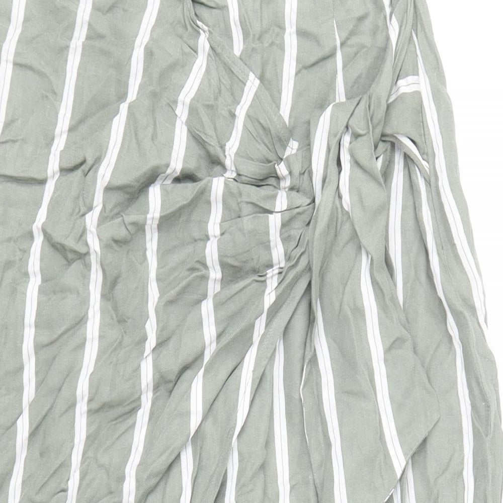 H&M Womens Green Striped Cotton Wrap Skirt Size 6 Zip - Knot Front