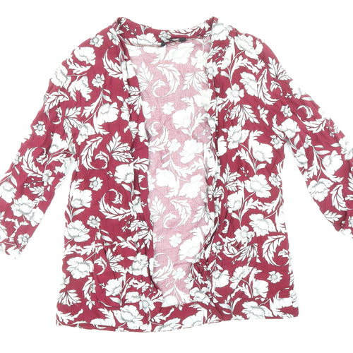 New Look Womens Red Floral Viscose Kimono Blouse Size 12 V-Neck
