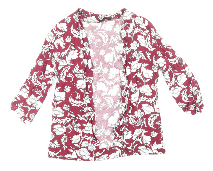 New Look Womens Red Floral Viscose Kimono Blouse Size 12 V-Neck