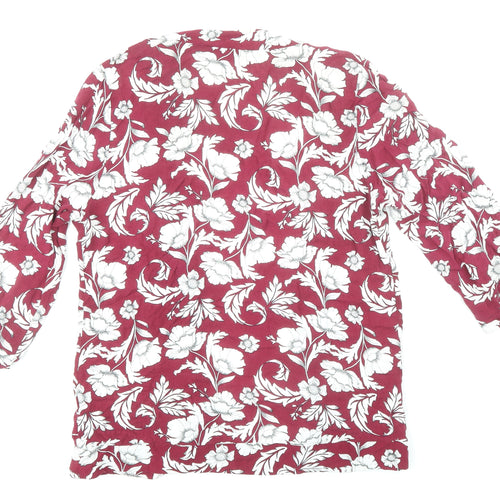 New Look Womens Red Floral Viscose Kimono Blouse Size 12 V-Neck