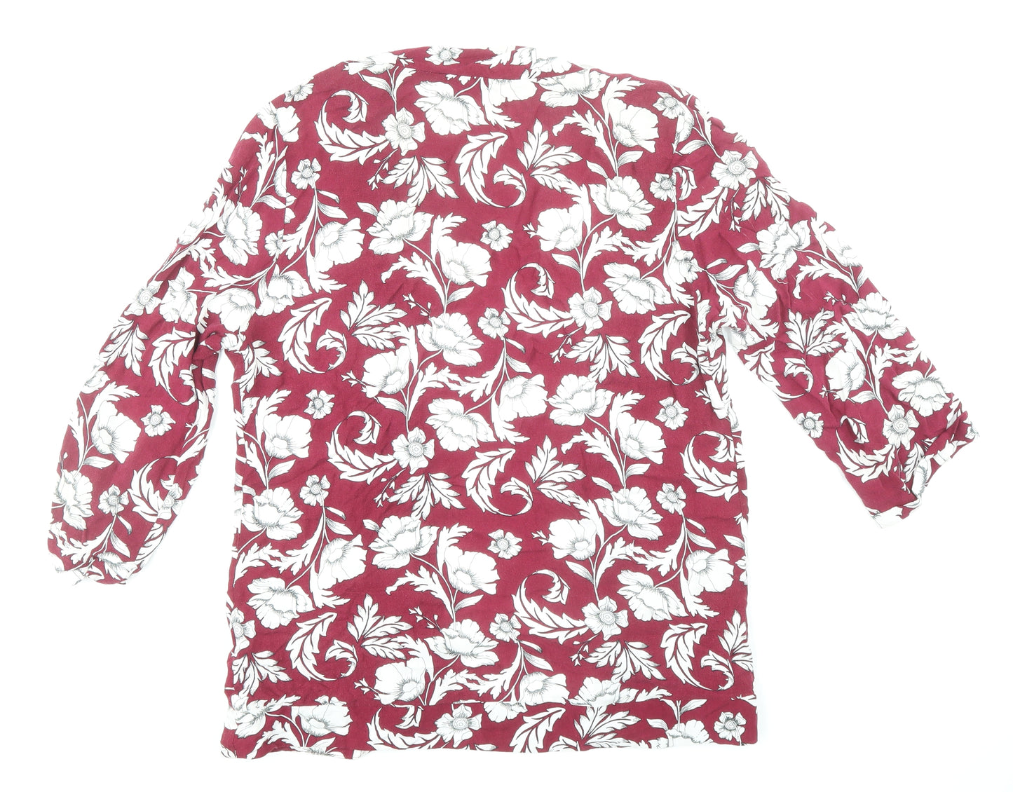 New Look Womens Red Floral Viscose Kimono Blouse Size 12 V-Neck
