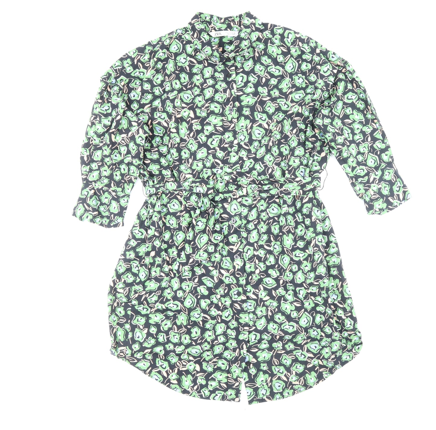 Zara Womens Multicoloured Floral 100% Cotton Shirt Dress Size S Collared Button