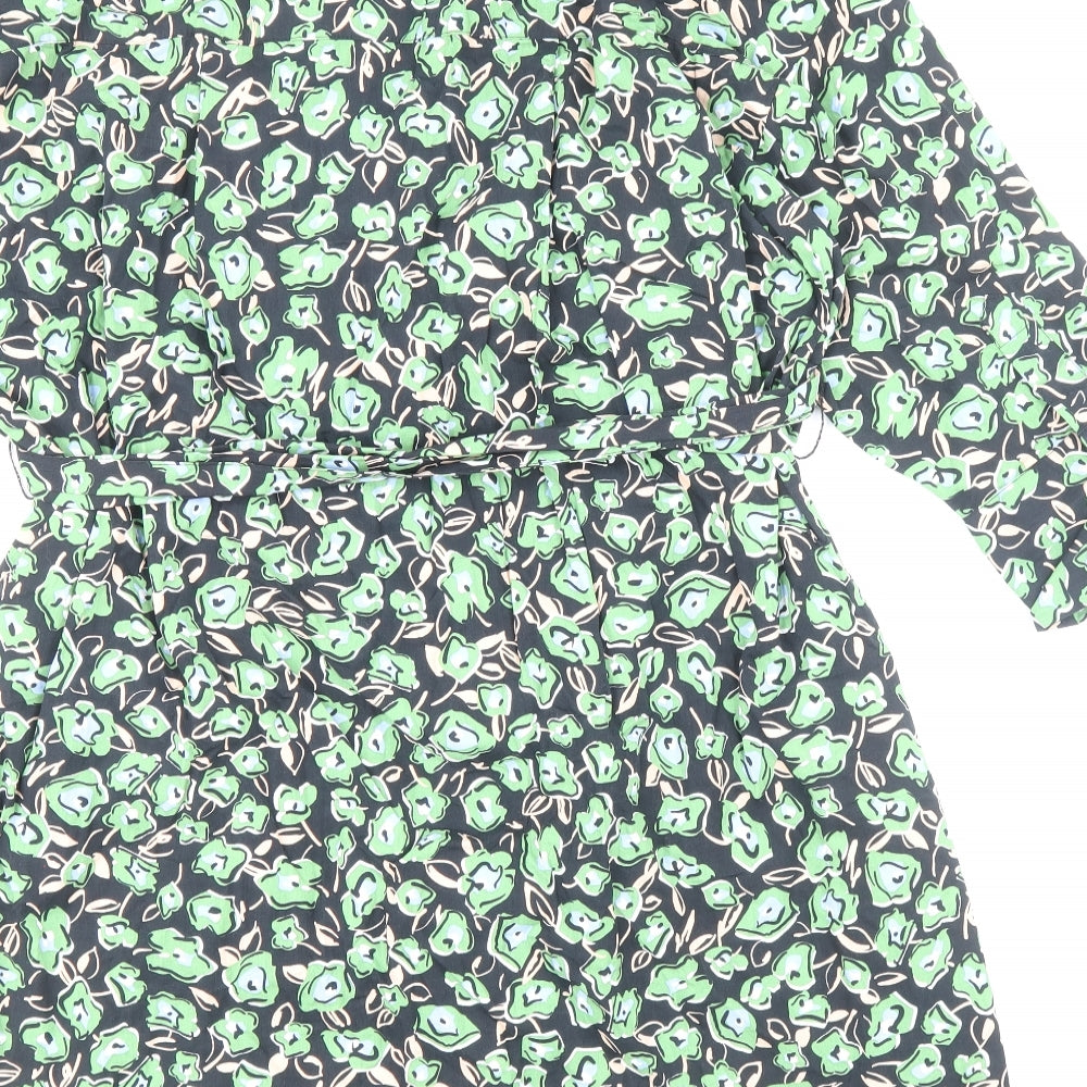 Zara Womens Multicoloured Floral 100% Cotton Shirt Dress Size S Collared Button