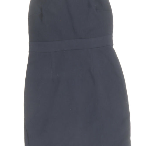 Papaya Womens Blue Polyester Pencil Dress Size 8 Boat Neck Zip