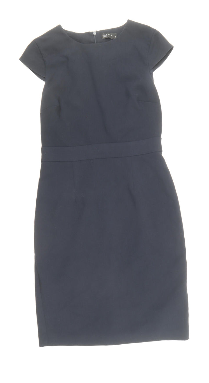 Papaya Womens Blue Polyester Pencil Dress Size 8 Boat Neck Zip