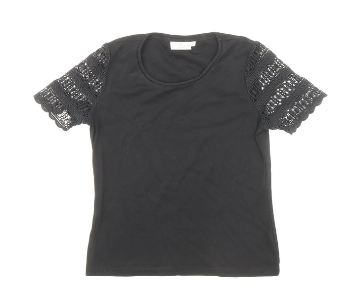 CC Womens Black Polyester Basic T-Shirt Size S Round Neck - Lace Sleeve Detail