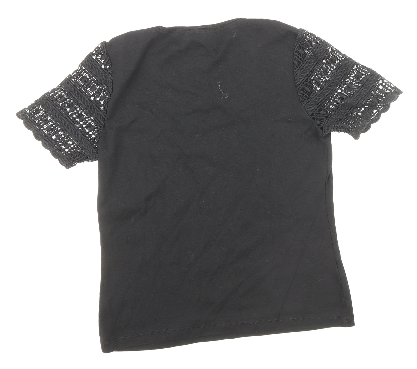 CC Womens Black Polyester Basic T-Shirt Size S Round Neck - Lace Sleeve Detail