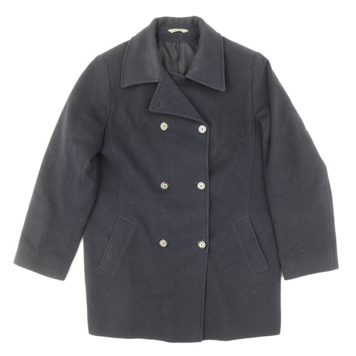 Marks and Spencer Womens Black Pea Coat Coat Size 14 Button