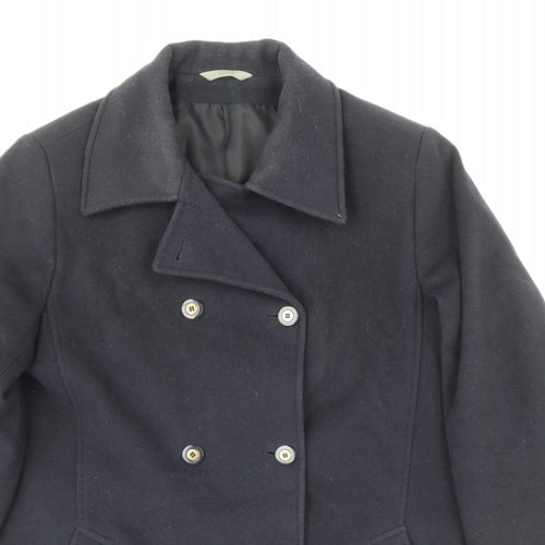 Marks and Spencer Womens Black Pea Coat Coat Size 14 Button