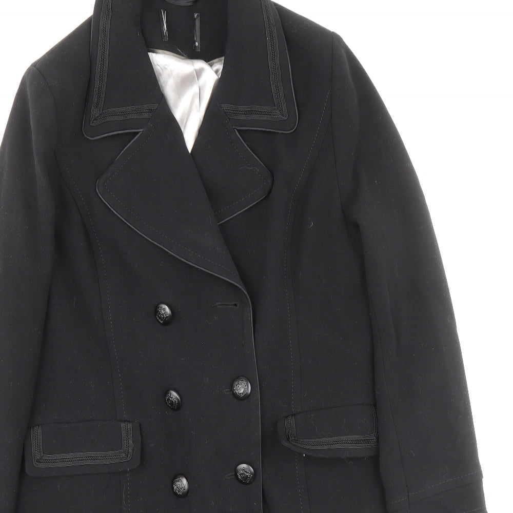Preworn Womens Black Overcoat Coat Size 12 Button - Double Breasted