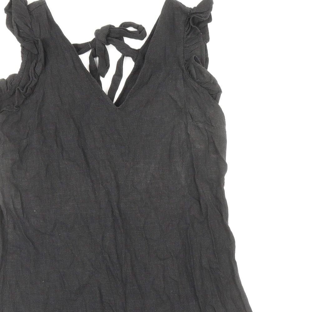 NEXT Womens Black Viscose Pinafore/Dungaree Dress Size 10 V-Neck Tie