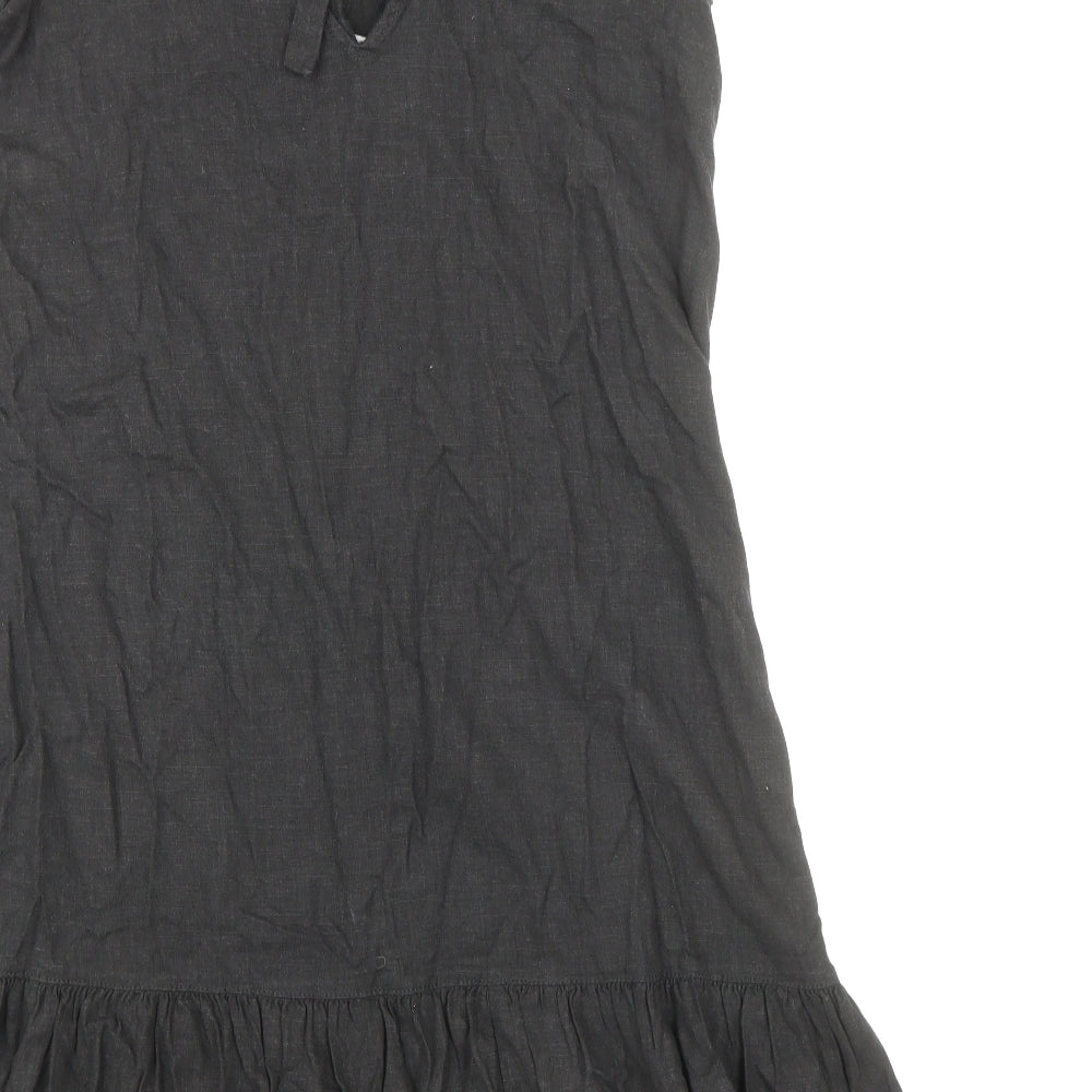 NEXT Womens Black Viscose Pinafore/Dungaree Dress Size 10 V-Neck Tie