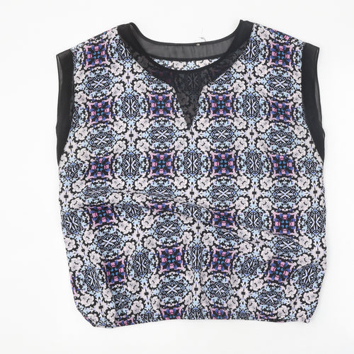 Matalan Womens Blue Floral Polyester Basic Blouse Size 16 Round Neck
