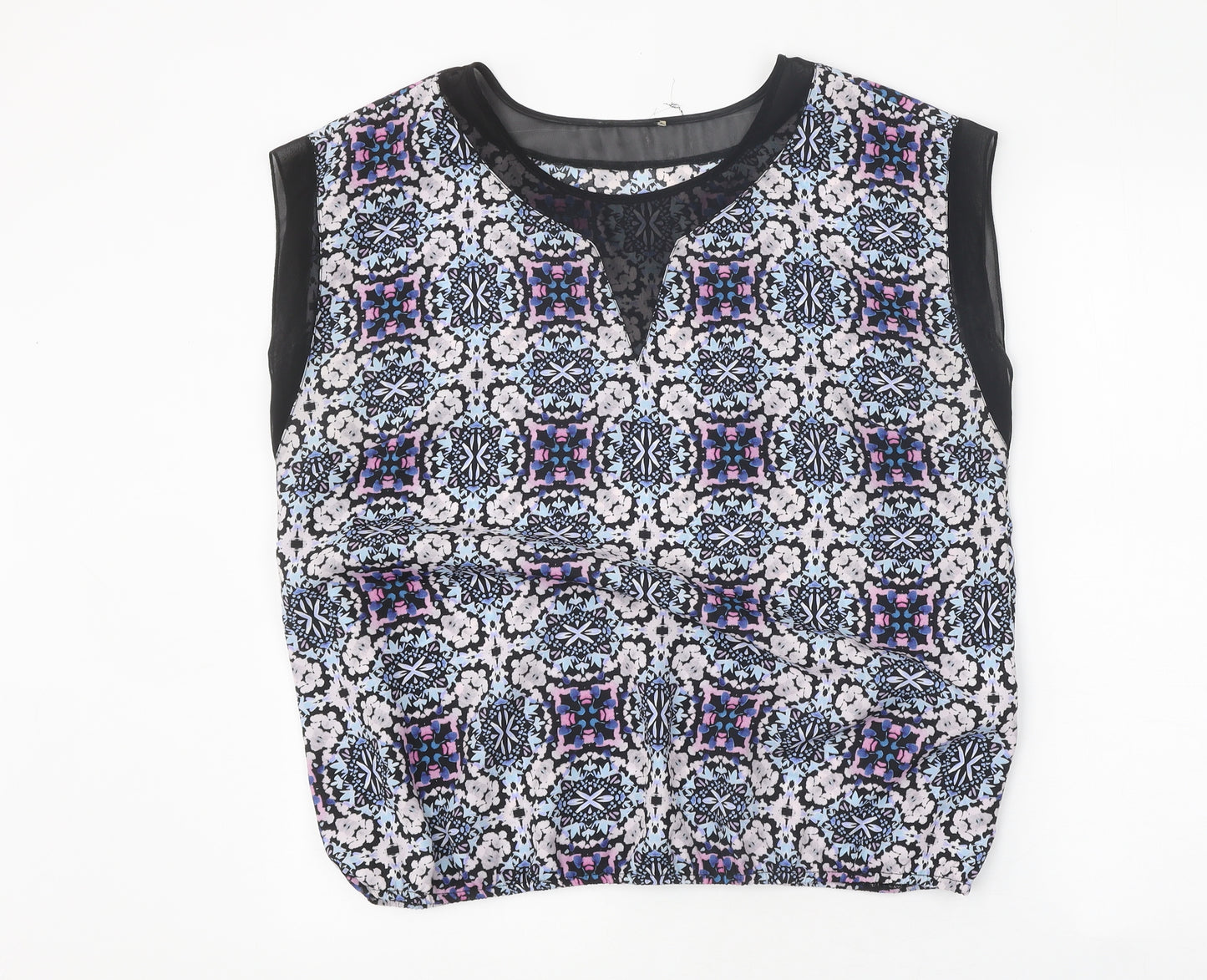 Matalan Womens Blue Floral Polyester Basic Blouse Size 16 Round Neck