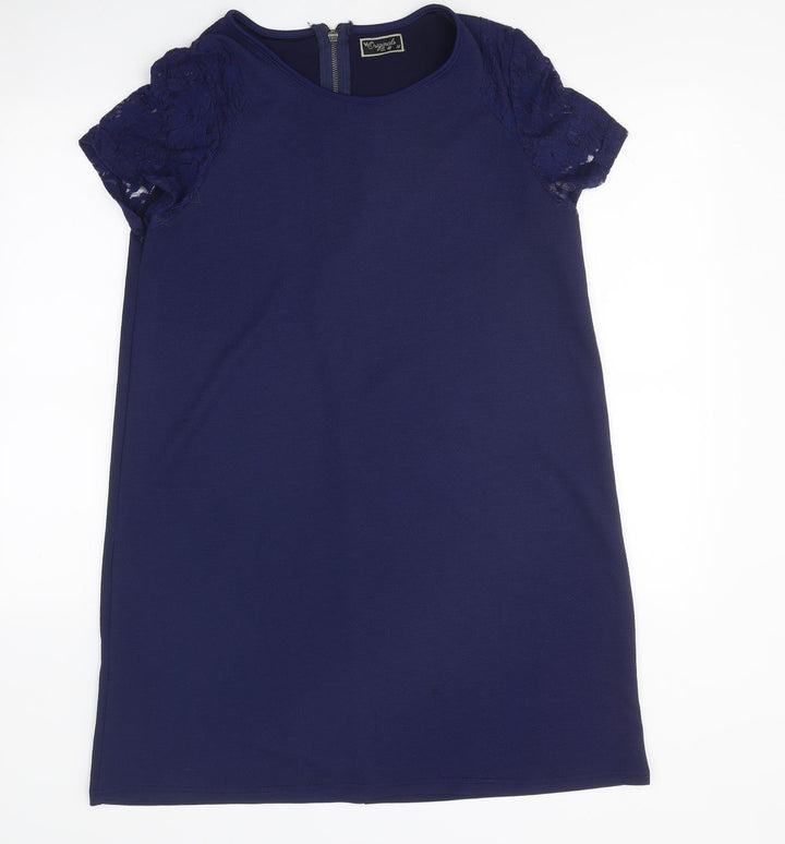Original Womens Blue Polyester A-Line Size 14 Round Neck Zip