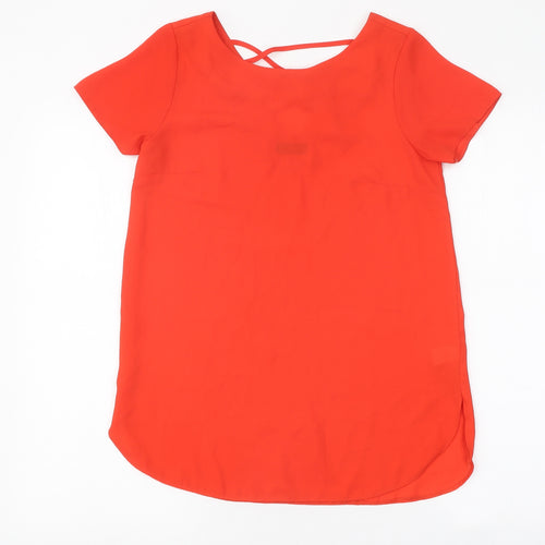 F&F Womens Red Polyester Basic Blouse Size 6 Round Neck