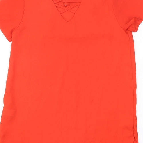 F&F Womens Red Polyester Basic Blouse Size 6 Round Neck